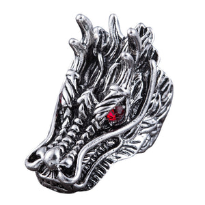 Dragon Head Rings For Men Punk Rock Style Red Stone Rings Party Jewelry