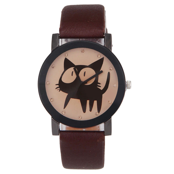 Cat Crystal Imitation Leather Quartz Wrist Watch