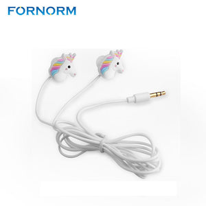 FORNORM Unicorns Cartoon Earphones Colorful Rainbow Horse In-ear Headsets Earphones For Samsung iPhone Tablet