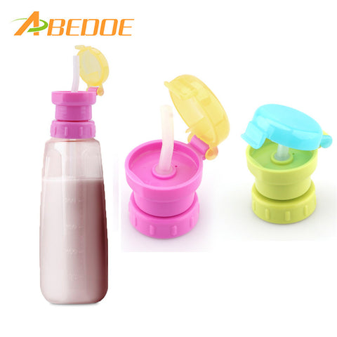 ABEDOE Portable Spill Proof Juice Water Bottle Twist Cover Cap With Straw Safe Drink Straw Cap Feeding for Kids Children