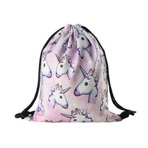 Unicorn Print Drawstring Backpack Shoulder Bags Satchel Pouch for Women Men