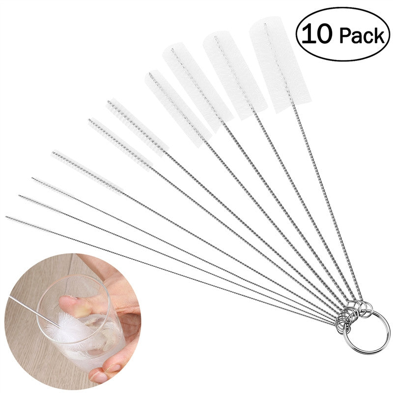 OUNONA 10pcs Nylon Tube Brushes Pipe Cleaning Brush for Drinking Straws Glasses Keyboards Jewelry Cleaning