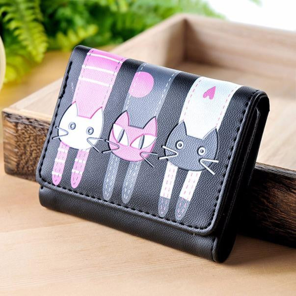 Women Cat Pattern Coin Purse Short Wallet Card Holders Handbag