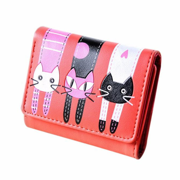 Women Cat Pattern Coin Purse Short Wallet Card Holders Handbag