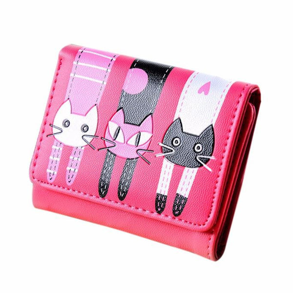 Women Cat Pattern Coin Purse Short Wallet Card Holders Handbag