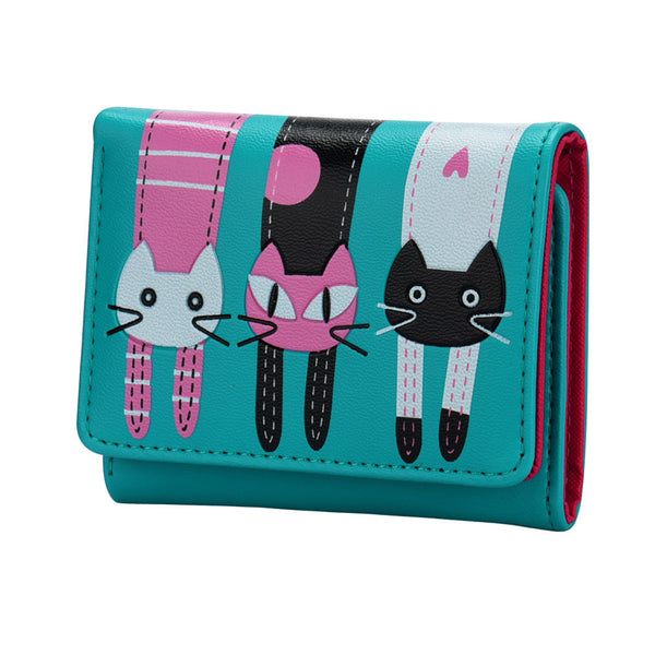 Women Cat Pattern Coin Purse Short Wallet Card Holders Handbag