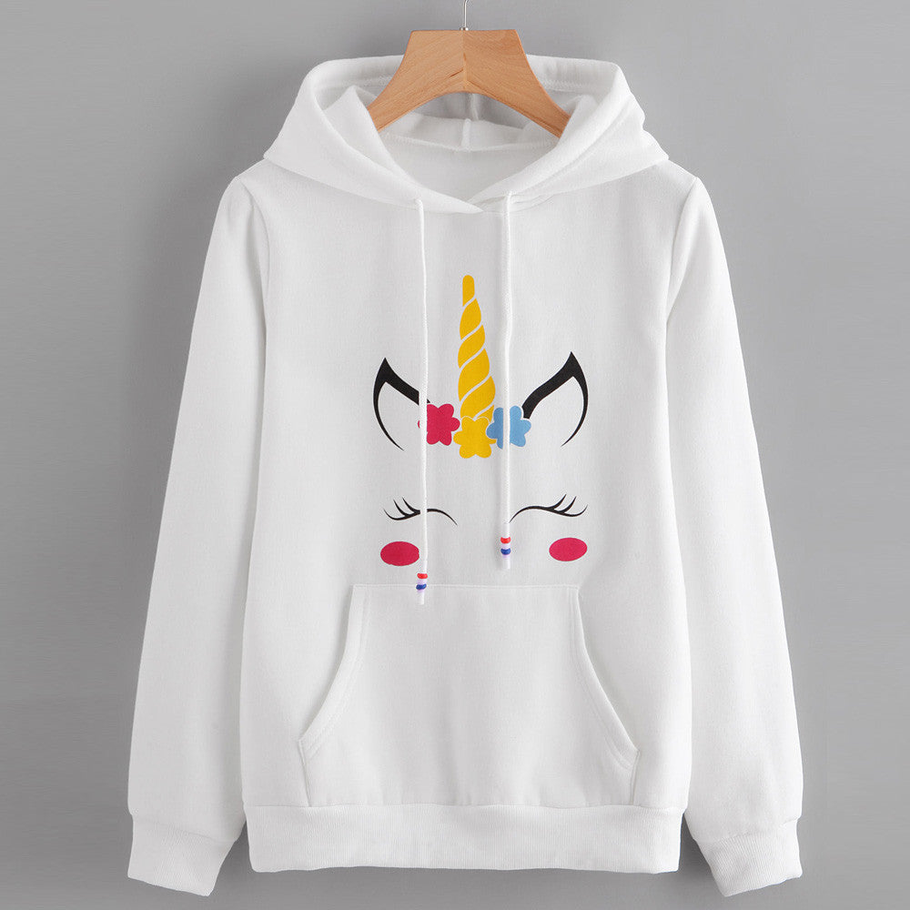 Womens Unicorn Print Long Sleeve Hoodie Sweatshirt Jumper Hooded Pullover Tops