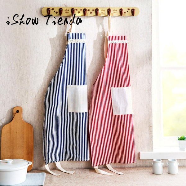 Women's Apron Kitchen Baking Ware Stripes Bib Apron with Pockets#20