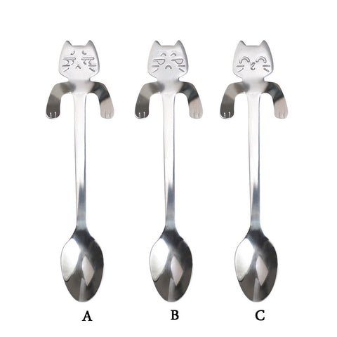 Cute Cat Spoon Long Handle Spoons Flatware Coffee Drinking Kitchen Tools